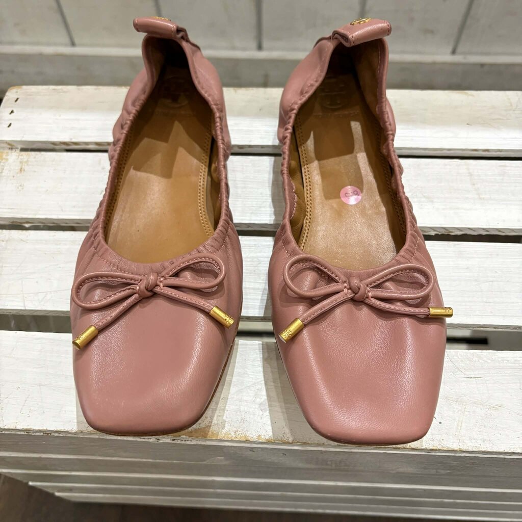 Tory Burch Square Toe Bow Leather Ballet Flats - Size 8.5 (Retails for $248)