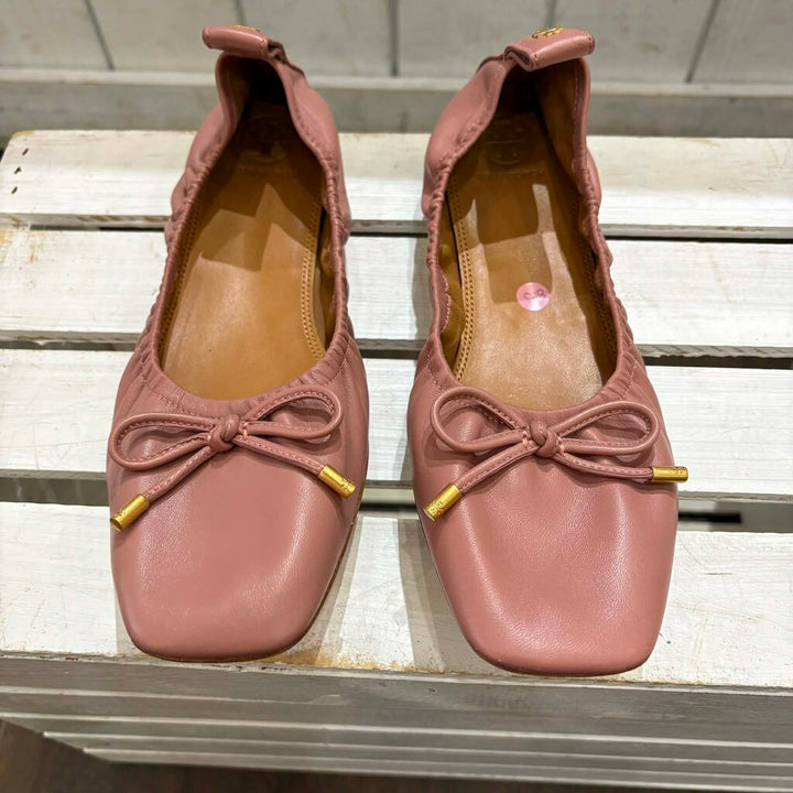 Tory Burch Square Toe Bow Leather Ballet Flats - Size 8.5 (Retails for $248)