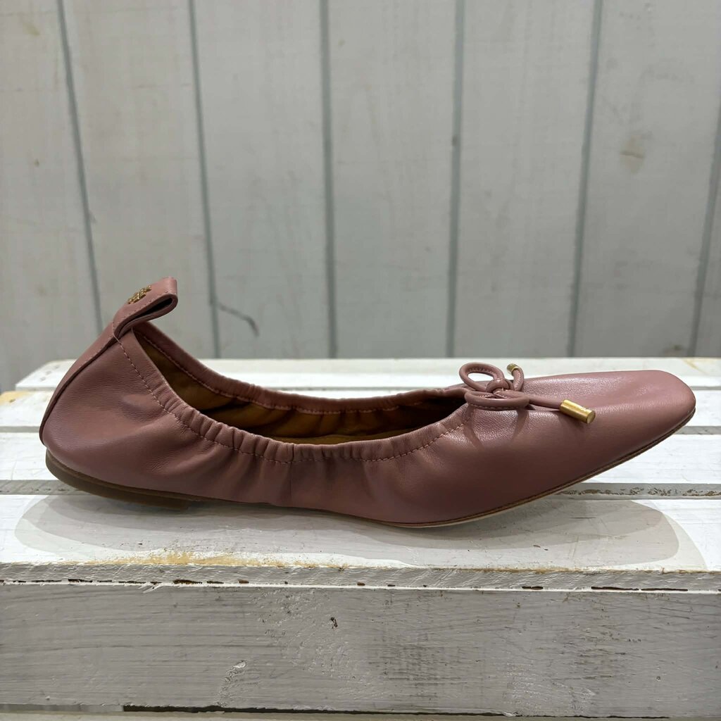Tory Burch Square Toe Bow Leather Ballet Flats - Size 8.5 (Retails for $248)