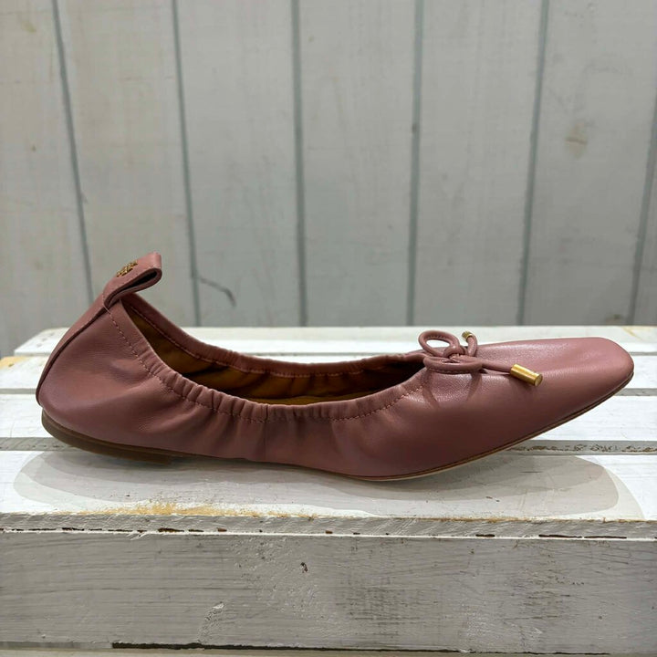 Tory Burch Square Toe Bow Leather Ballet Flats - Size 8.5 (Retails for $248)