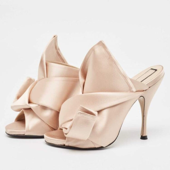 N21 Beige Satin Raso Knot Mule Sandals (Retails for $600) - Size 38