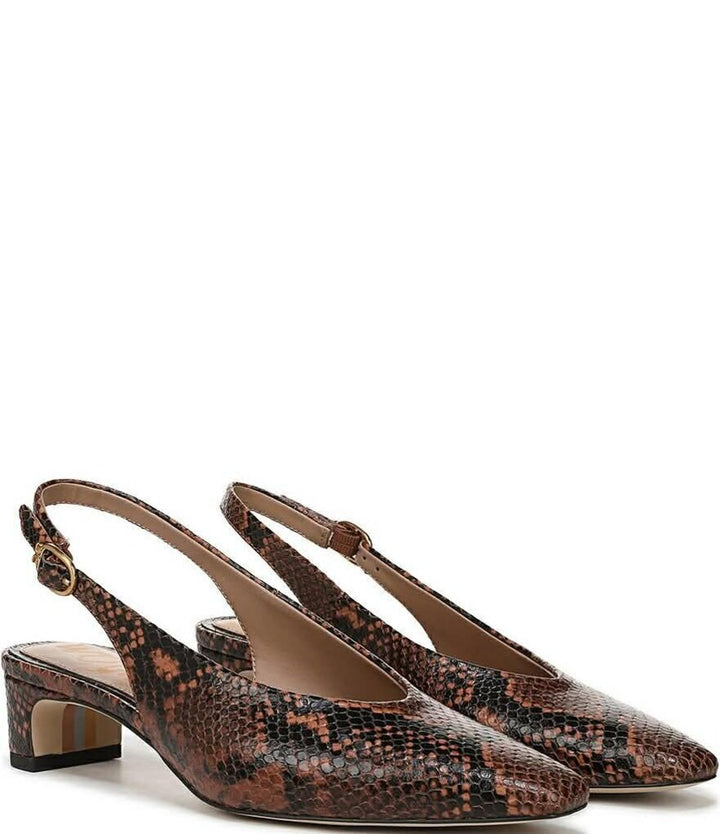 Sam Edelman Ronnie Snake Print Leather Block Heel Square Toe Slingback Pumps (Retails for $150) - Size 9