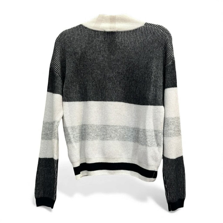 Brodie Cashmere Mock Neck Ribbed Multi Striped Sweater - Size Small