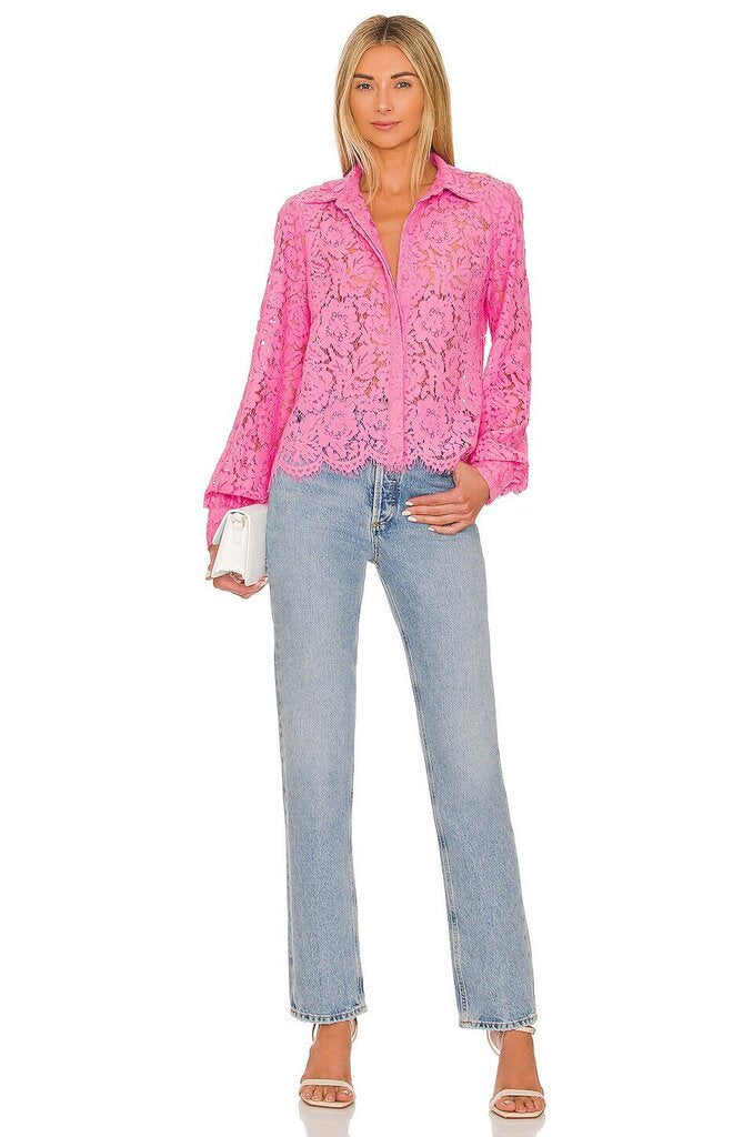 Generation Love Jada Lace Blouse in Candy Pink - Size Small(Retails $185)