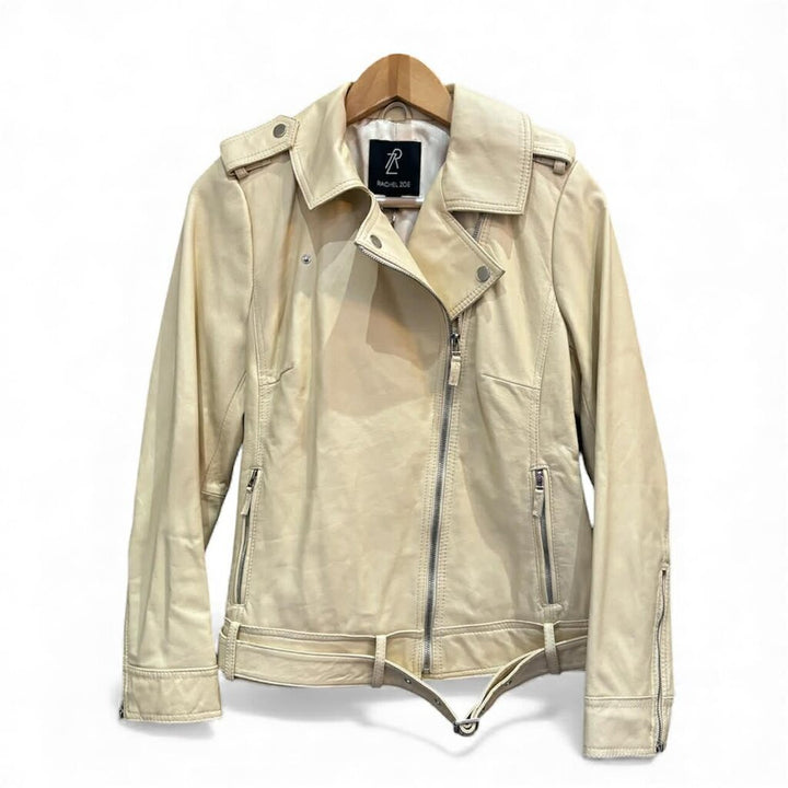 Rachel Zoe Leather Moto Belted Jacket in Tan - Size XS