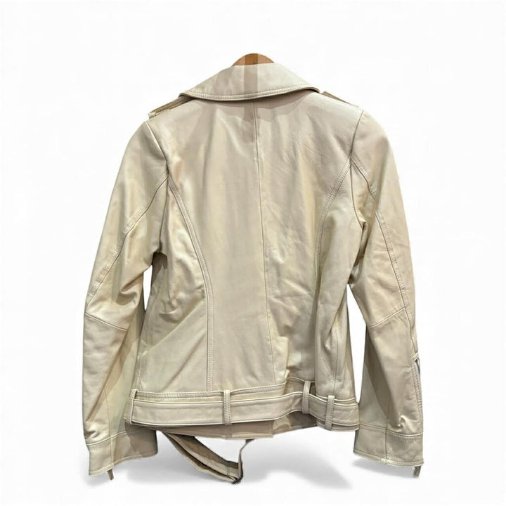 Rachel Zoe Leather Moto Belted Jacket in Tan - Size XS