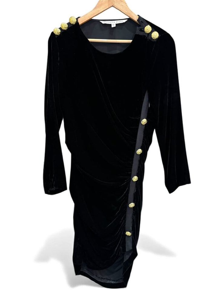Veronica Beard Ira Button-Embellished Ruched Stretch-velvet Mini Dress - Size 8