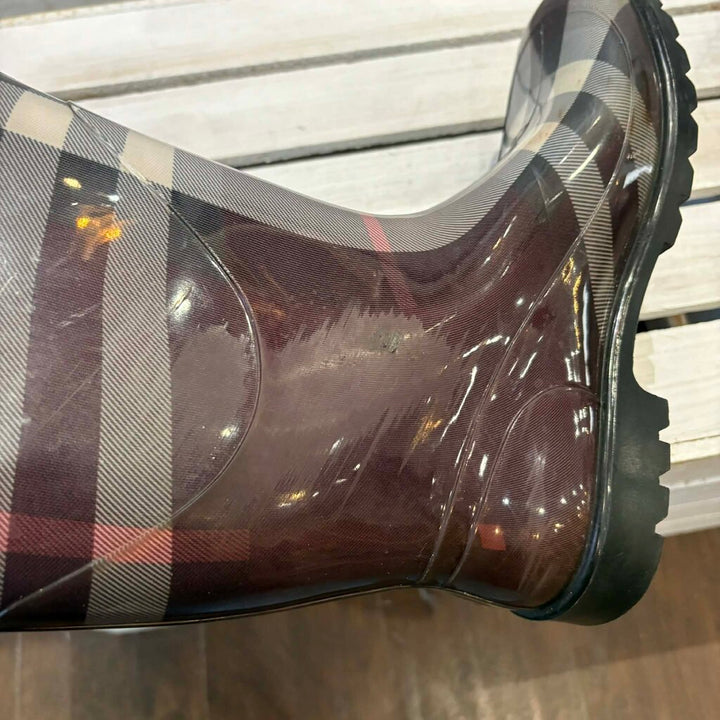 Burberry Nova Check Rubber Rain Boots - Size 38