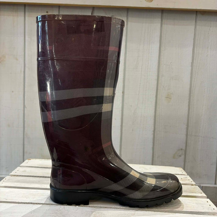 Burberry Nova Check Rubber Rain Boots - Size 38