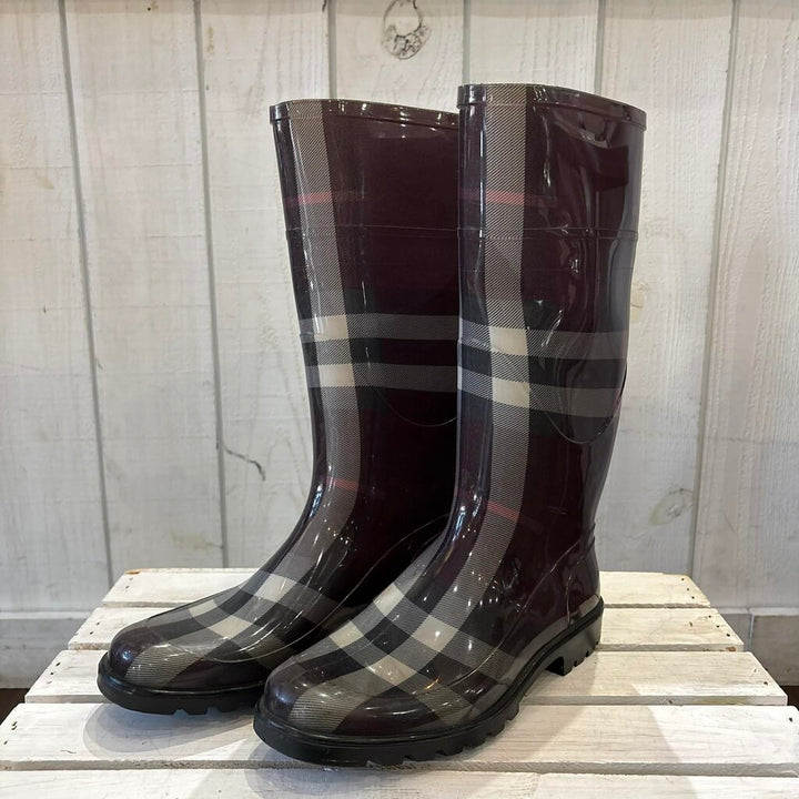 Burberry Nova Check Rubber Rain Boots - Size 38