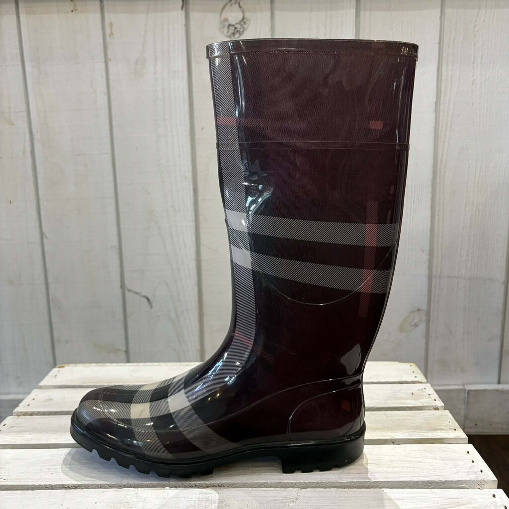 Burberry Nova Check Rubber Rain Boots - Size 38