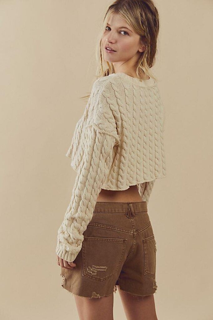 Free People Tuesday Cable Crop Cream Sweater - Size Large