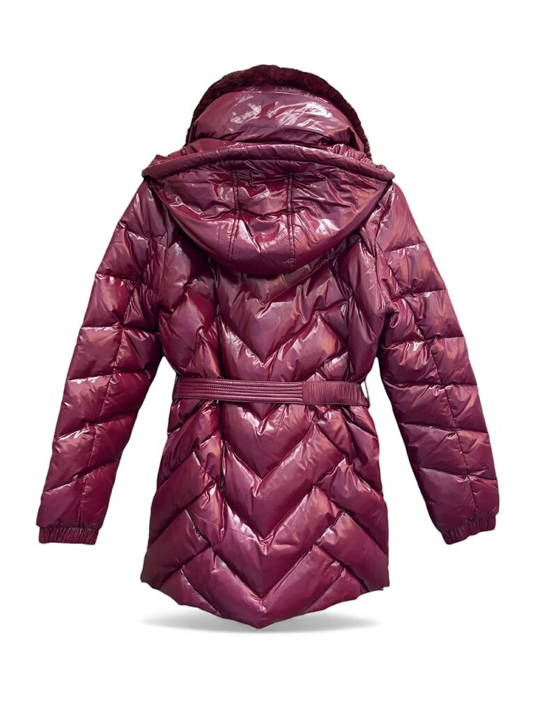 Michael Kors Faux Fur Trim Chevron Quilted Nylon Belted Jacket - Size Small