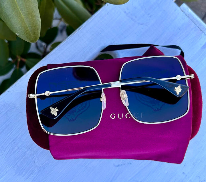 Gucci GG0414S 002 Square-Frame Gold Multicolor Tiger Sunglasses w/ Case