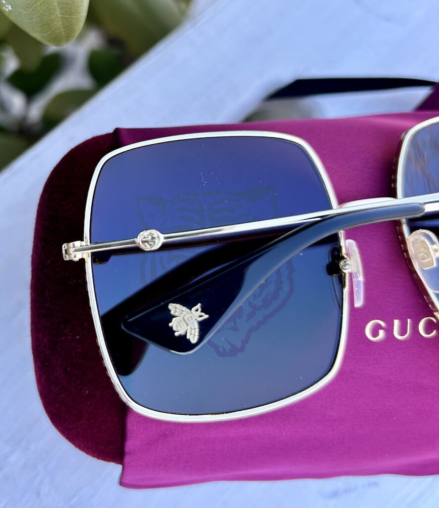 Gucci GG0414S 002 Square-Frame Gold Multicolor Tiger Sunglasses w/ Case