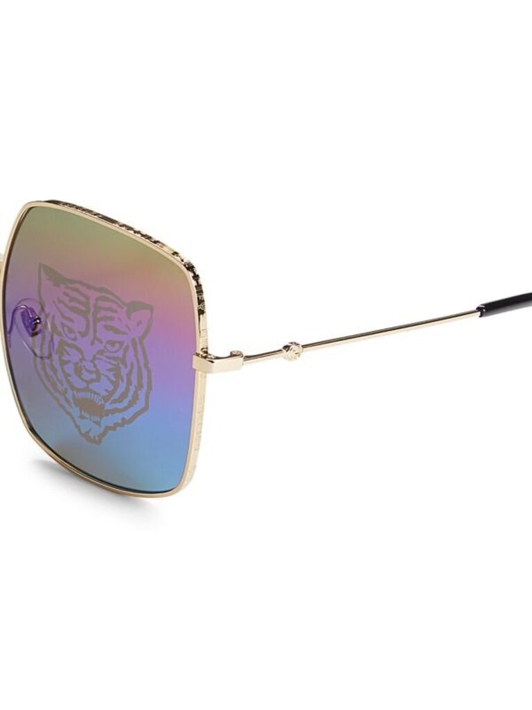 Gucci GG0414S 002 Square-Frame Gold Multicolor Tiger Sunglasses w/ Case
