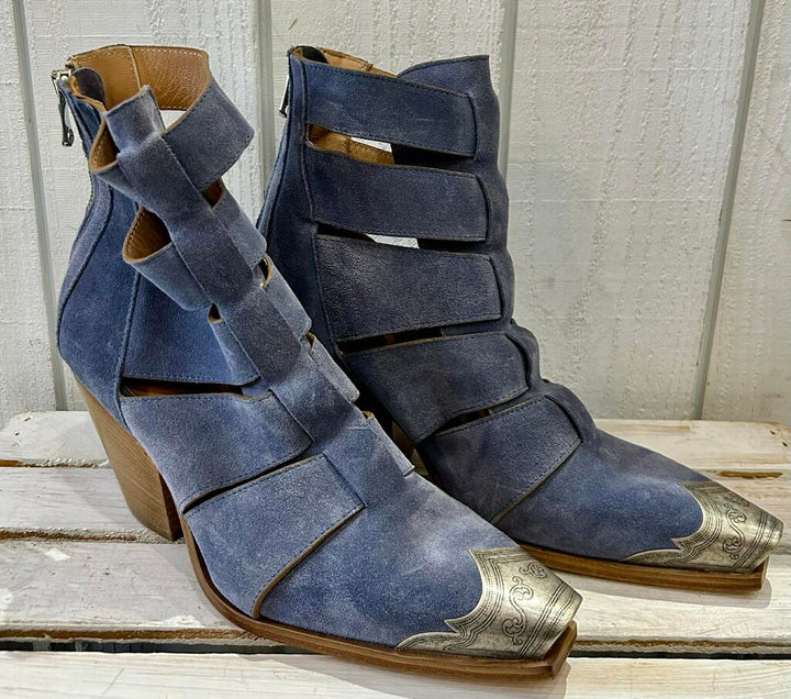 Free People Brayden Fisherman Suede Pewter Etch Tip Boot in Boardwalk Blue (Retails for $298) - Size 38.5
