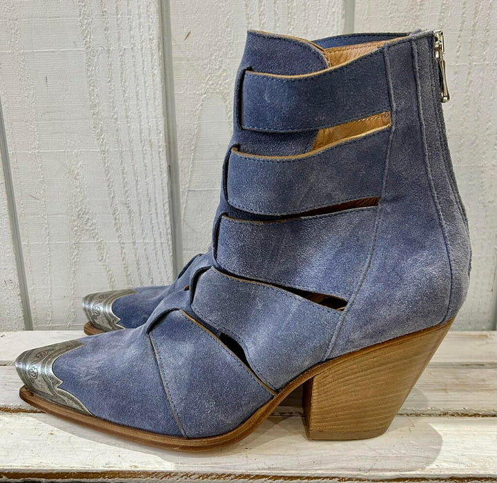 Free People Brayden Fisherman Suede Pewter Etch Tip Boot in Boardwalk Blue (Retails for $298) - Size 38.5