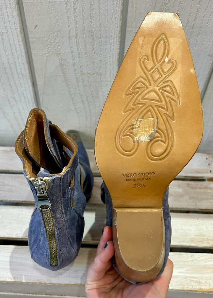 Free People Brayden Fisherman Suede Pewter Etch Tip Boot in Boardwalk Blue (Retails for $298) - Size 38.5