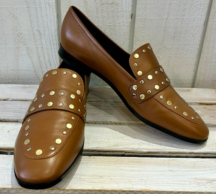 Marc Fisher Zimma Leather Studded Brown Loafers (Retails for $170) - Size 8.5