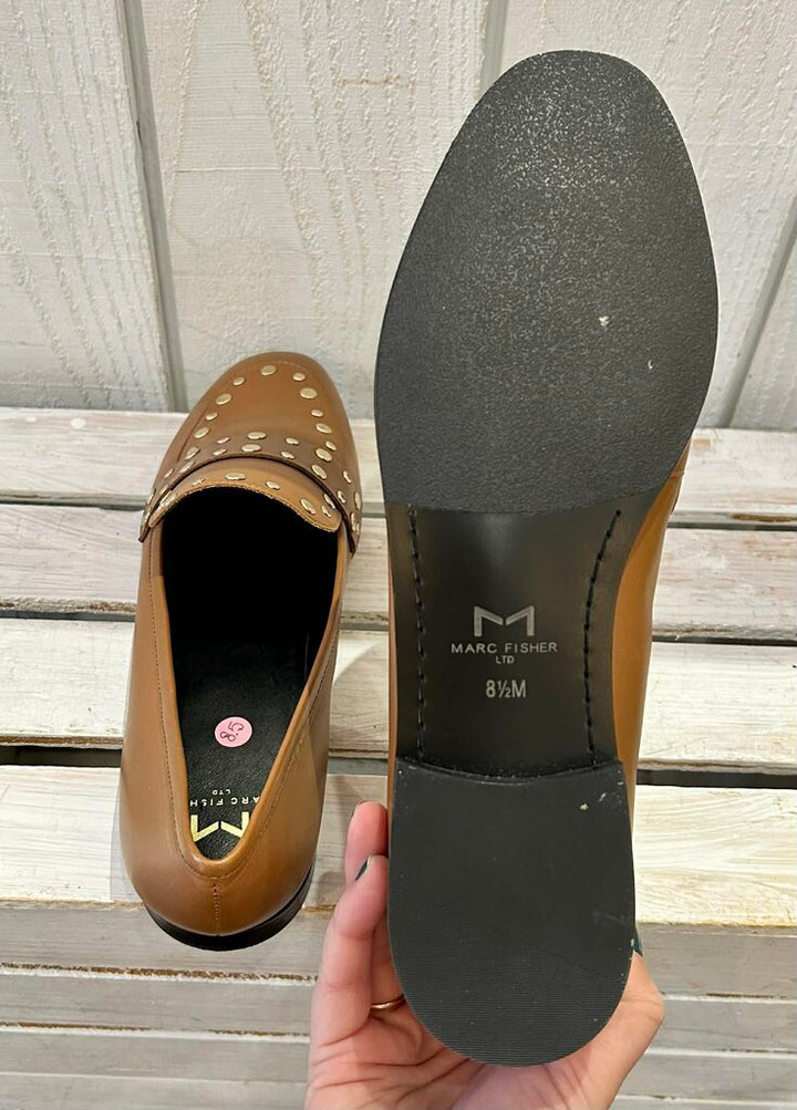 Marc Fisher Zimma Leather Studded Brown Loafers (Retails for $170) - Size 8.5