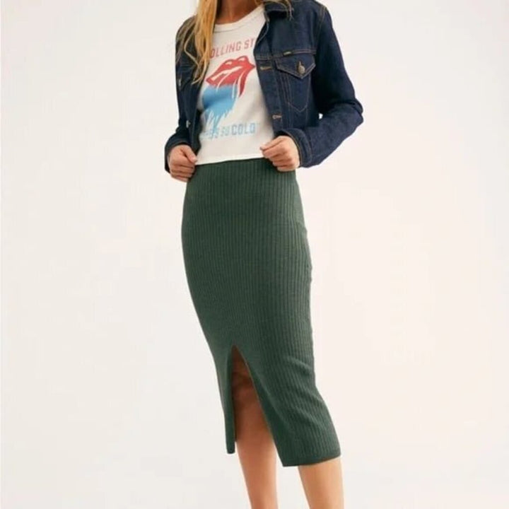 Free People Skyline Knit Skirt In Green - Size Medium