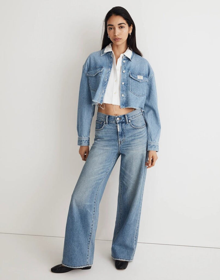Madewell x Molly Dickson Denim Oversized Crop Shirt - Size Small