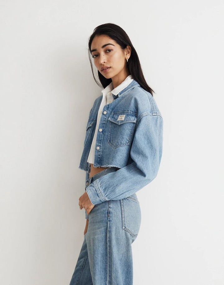 Madewell x Molly Dickson Denim Oversized Crop Shirt - Size Small