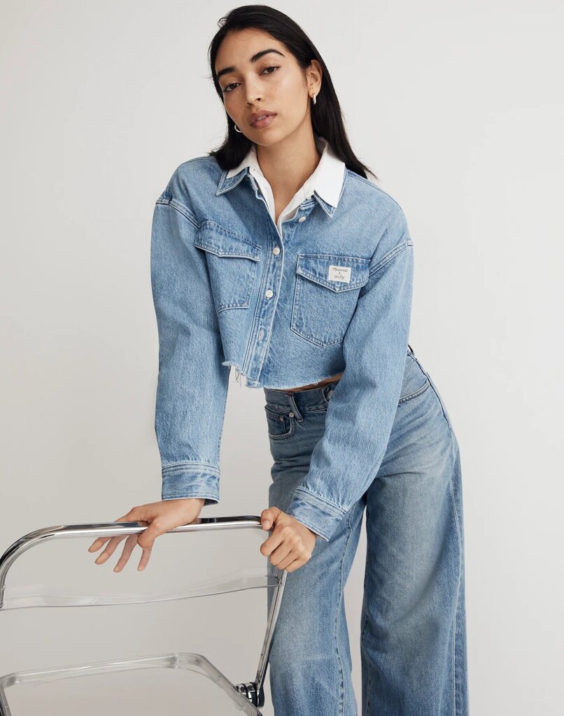 Madewell x Molly Dickson Denim Oversized Crop Shirt - Size Small