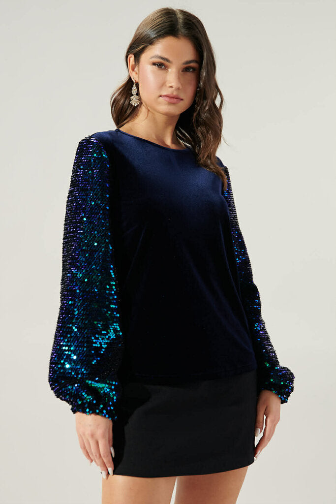 Sugar Lips Alana Sequin Sleeve Velvet Top - Size XS