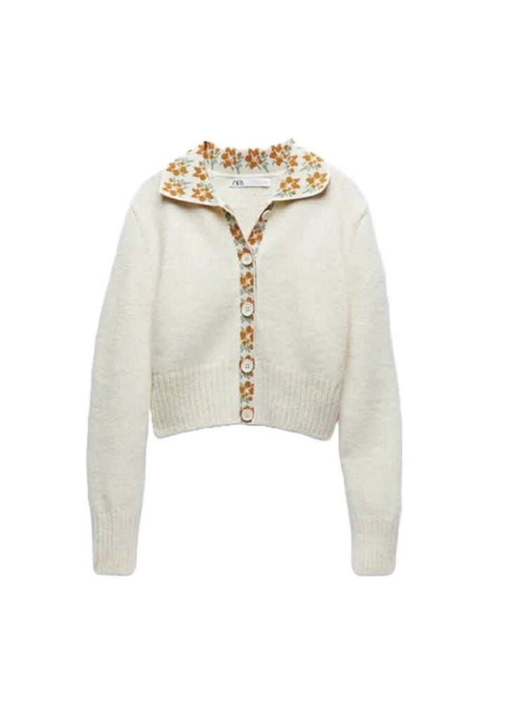 Zara NWT Contrasting Floral Knit Cardigan - Size Large