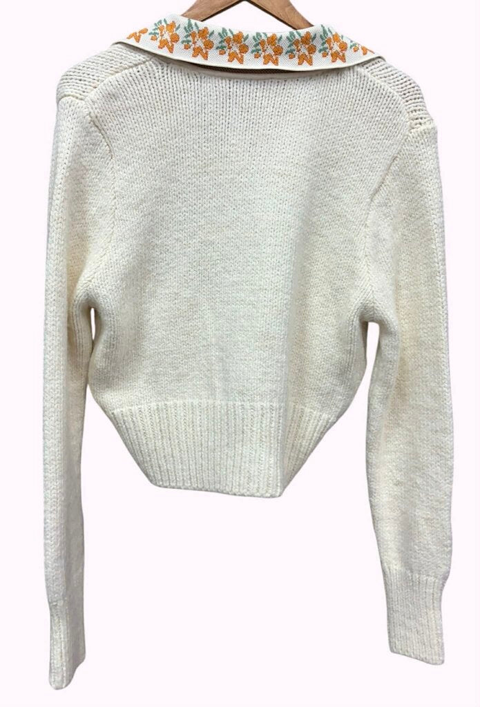 Zara NWT Contrasting Floral Knit Cardigan - Size Large