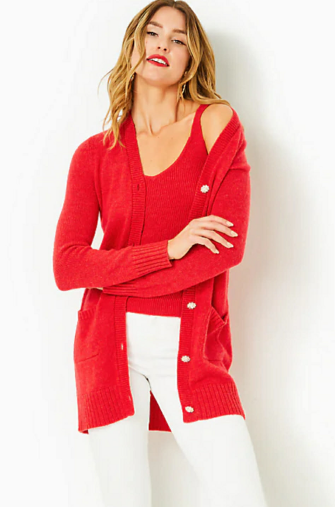 Lilly Pulitzer Leonette Sweater Set In Amaryllis Red - Size Large (Retails for $238)