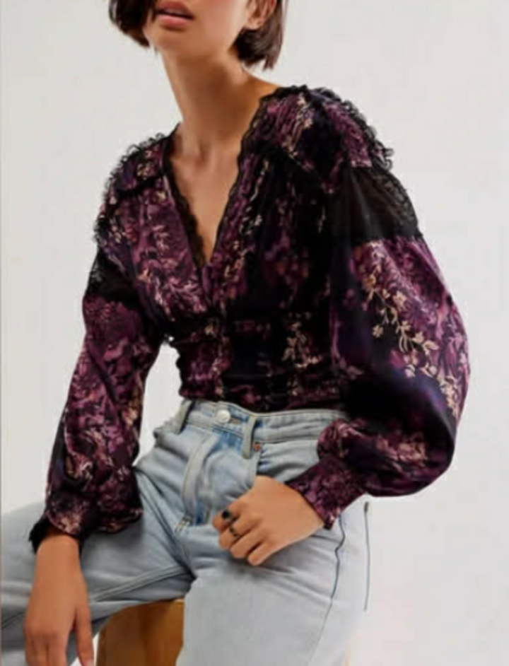 Free People Worth The Wait Floral Long Sleeve Bodysuit - Size Large (Retails for $128)