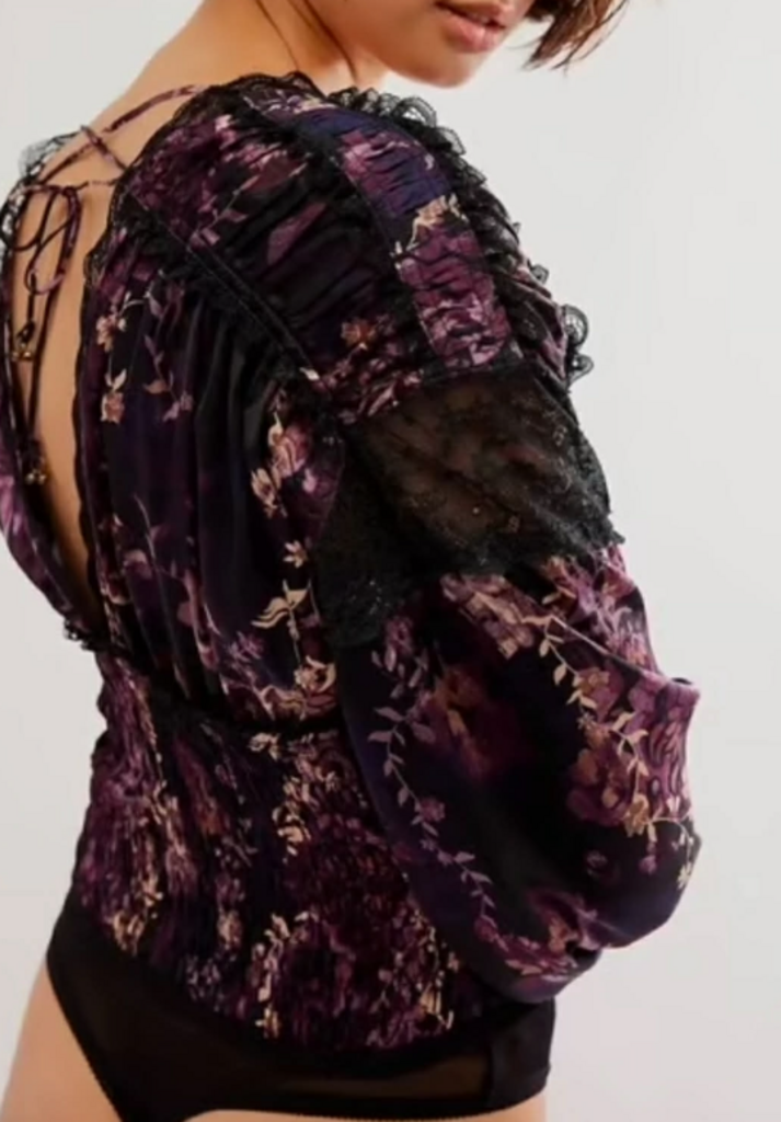 Free People Worth The Wait Floral Long Sleeve Bodysuit - Size Large (Retails for $128)