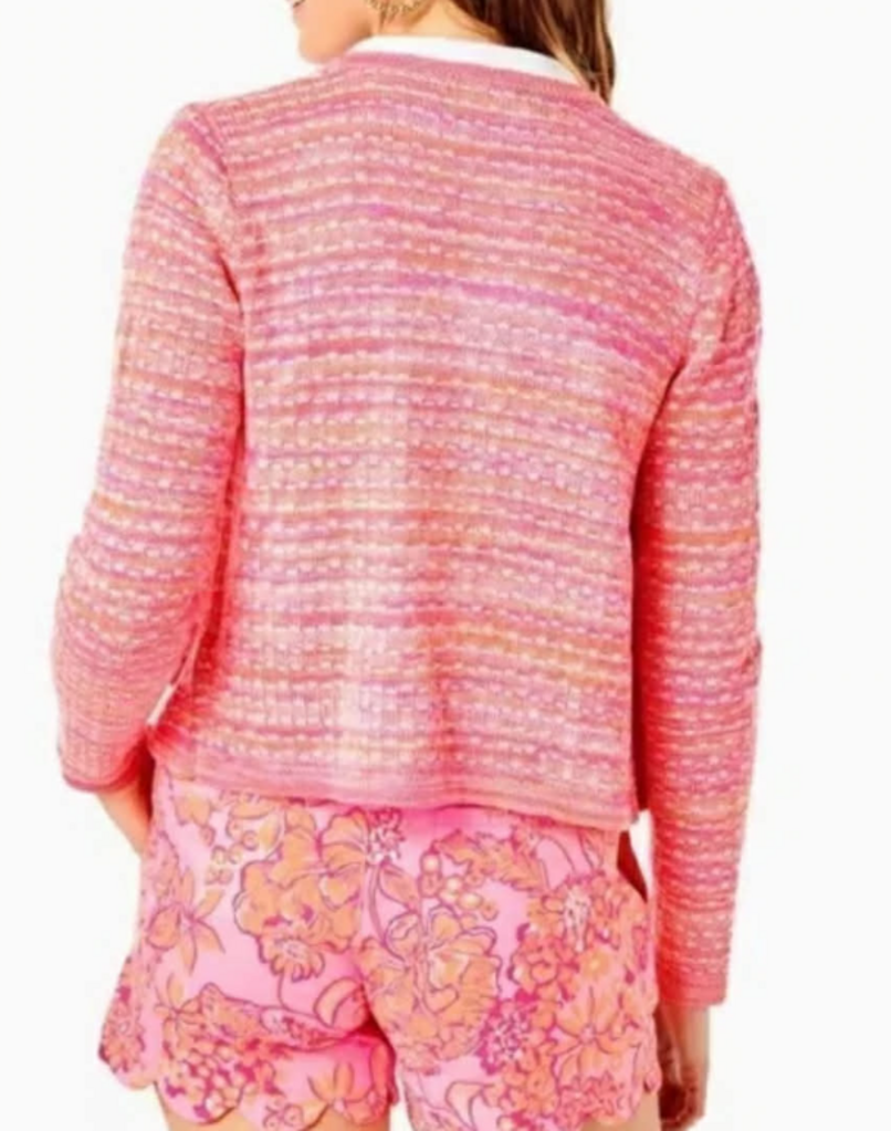 Lilly Pulitzer Kienna Cardigan Sweater Jacket In Aura Pink Metallic - Size Large (Retails for $158)