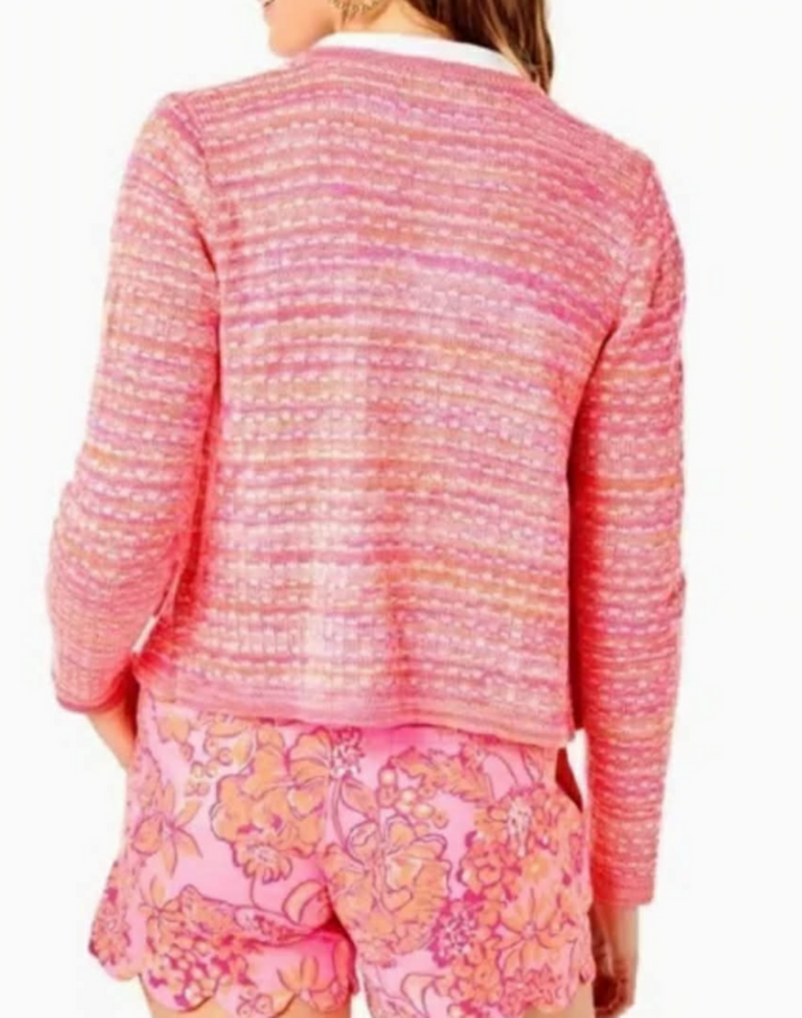 Lilly Pulitzer Kienna Cardigan Sweater Jacket In Aura Pink Metallic - Size Large (Retails for $158)