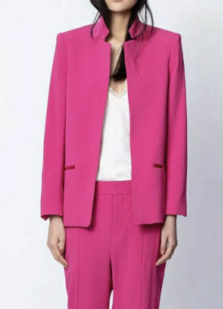 Zadig & Voltaire Volly Satin Jacket In Raspberry Pink Crepe Blazer - Size 34 (Retails fr $598)