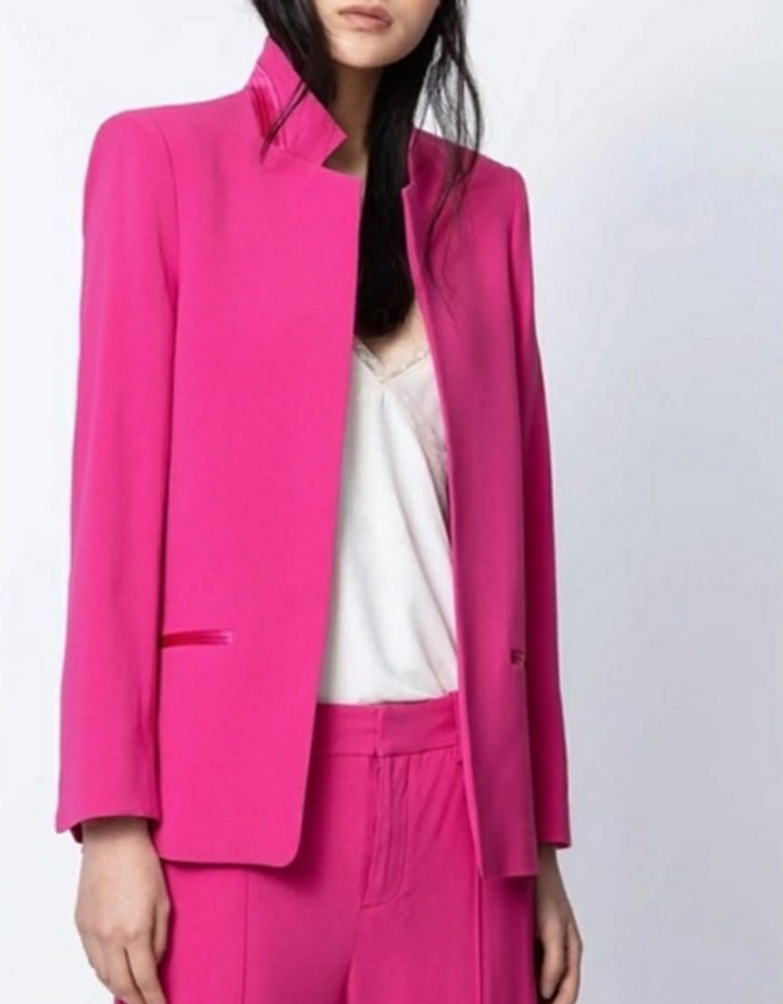 Zadig & Voltaire Volly Satin Jacket In Raspberry Pink Crepe Blazer - Size 34 (Retails fr $598)