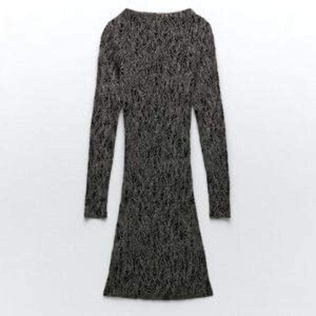 Zara Bodycon Ruched Metalic High-Neck Mini Dress - Size Large