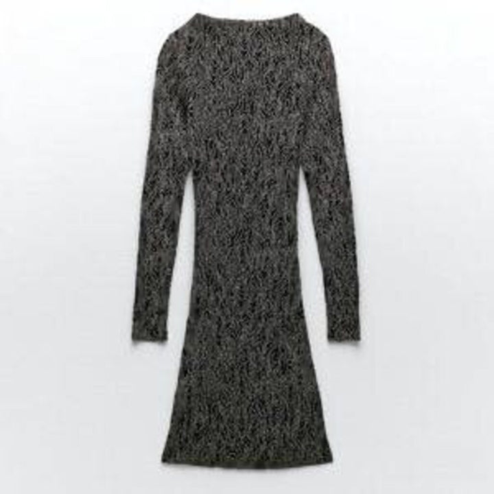 Zara Bodycon Ruched Metalic High-Neck Mini Dress - Size Large