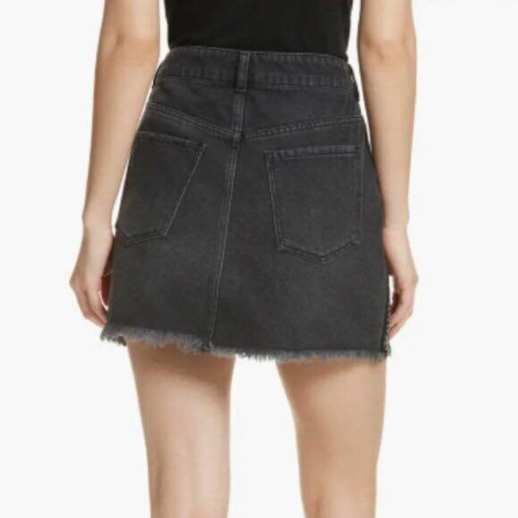 Free People Black Denim Embellished Mini-Skirt - Size 12