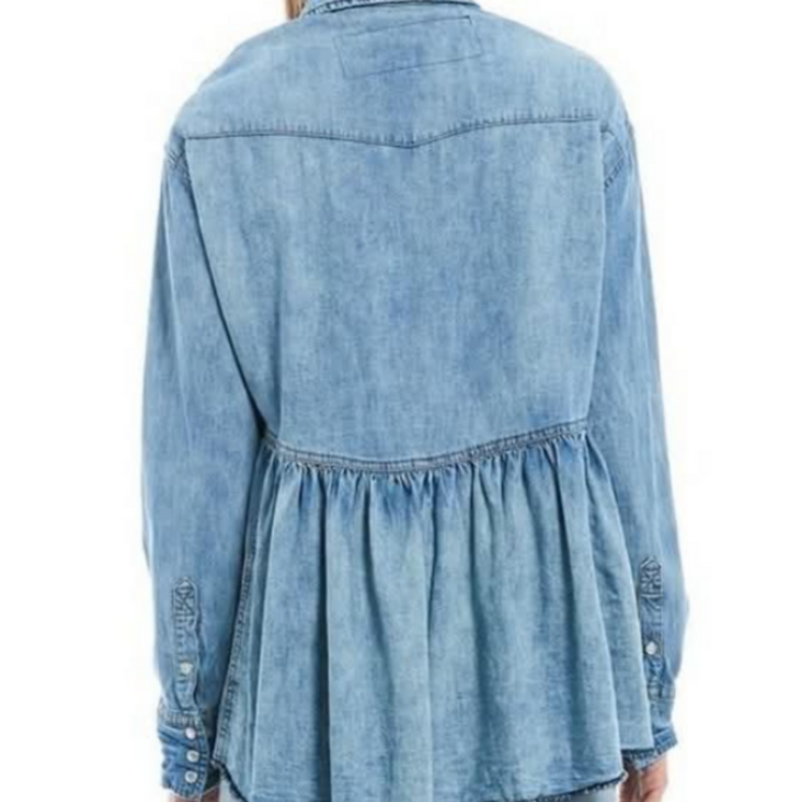 Free People Dylan Babydoll Chambray Shirt - Size Large