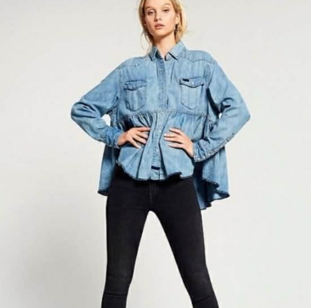 Free People Dylan Babydoll Chambray Shirt - Size Large