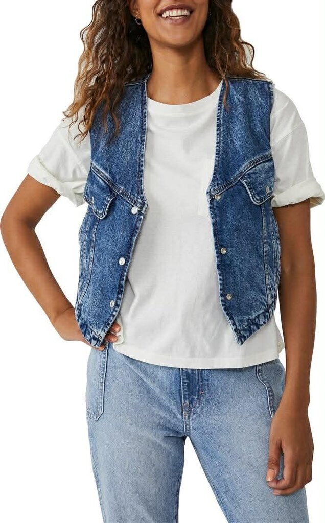 Free People NWT Florence Ranch Crop Denim Vest - Size Large (retails for $78)