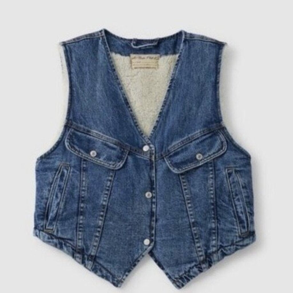 Free People NWT Florence Ranch Crop Denim Vest - Size Large (retails for $78)