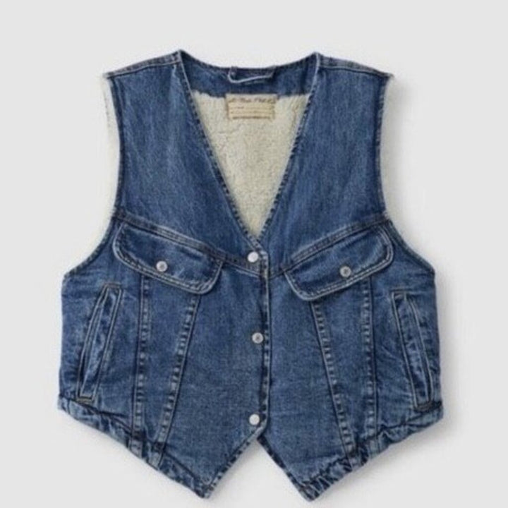 Free People NWT Florence Ranch Crop Denim Vest - Size Large (retails for $78)