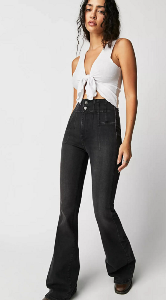 Free People Jayde Flare Jeans In Onyx - Size 31