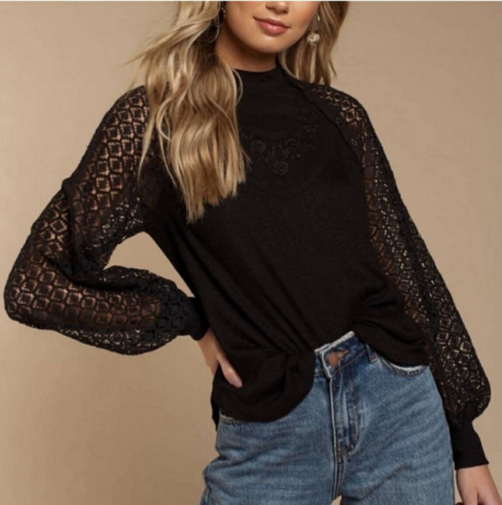 Free People Sweetest Thing Black Crochet Top - Size Large