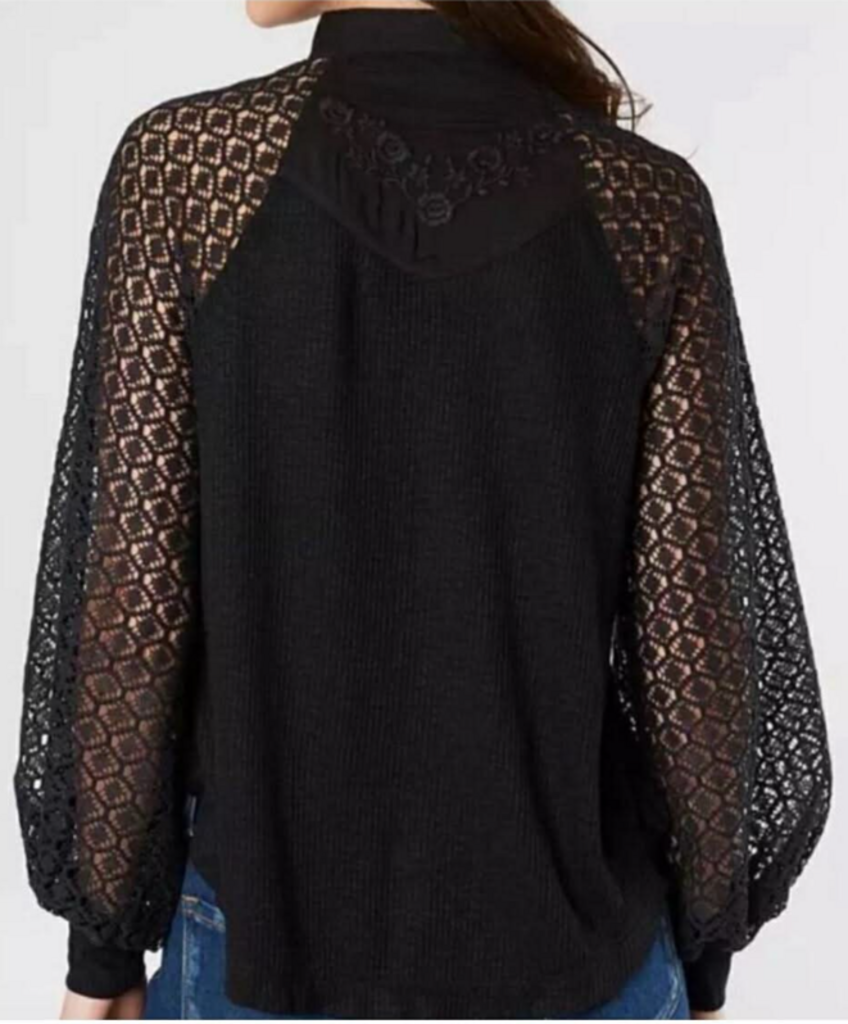 Free People Sweetest Thing Black Crochet Top - Size Large